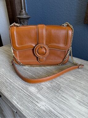 LIKE NEW!!! Brahmin Rosalie Tan Leather Convertible Crossbody with Gold Chain